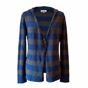 LADY DUTCH - Striped Knit Hooded with cloth pin attach Cardigan Sweater XS
